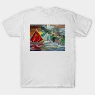 Sailing by a tropical island relaxing with no cares in world . T-Shirt